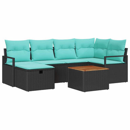 Tuinbankenset met kussen met opslag 7 pcs Zwart poly rattan
