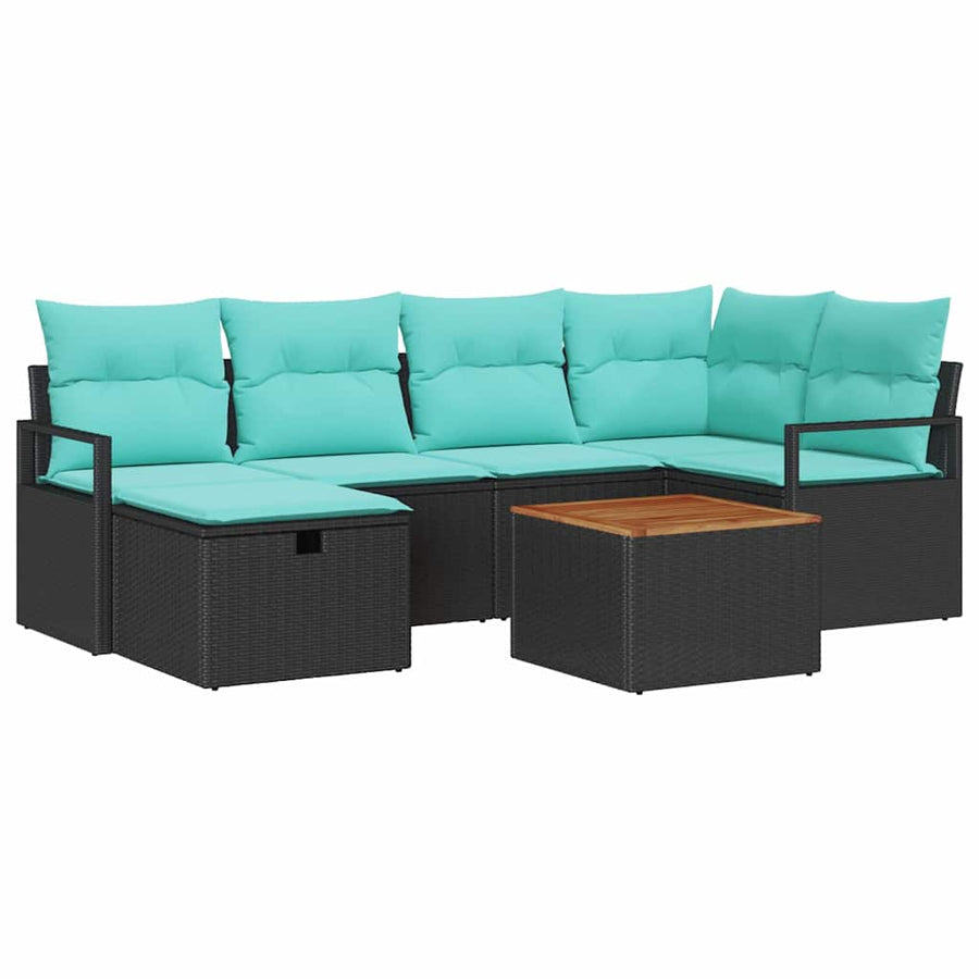 Tuinbankenset met kussen met opslag 7 pcs Zwart poly rattan