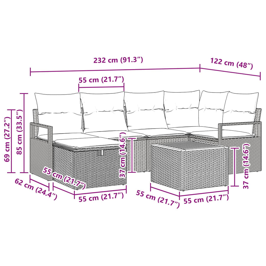 Tuinbankenset met kussen met opslag 7 pcs Zwart poly rattan