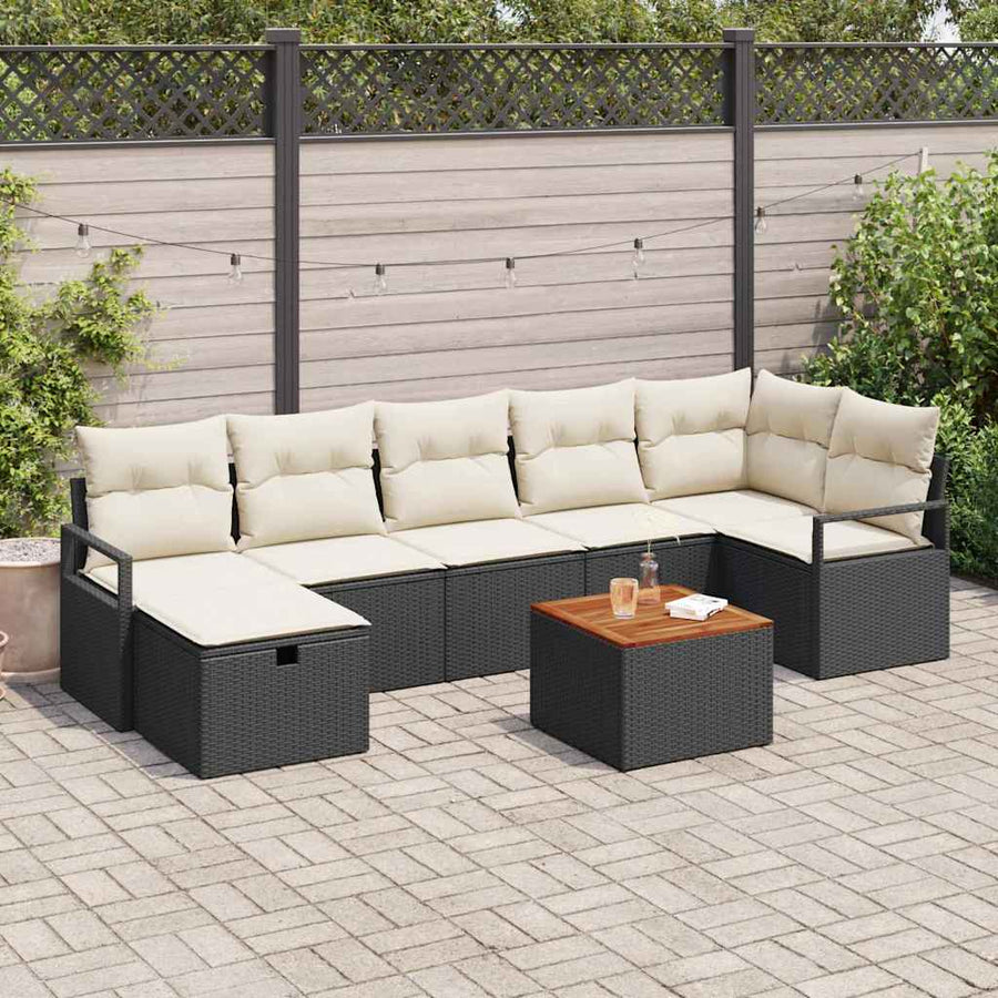 Tuinbankenset met kussen met opslag 8 pcs Zwart poly rattan