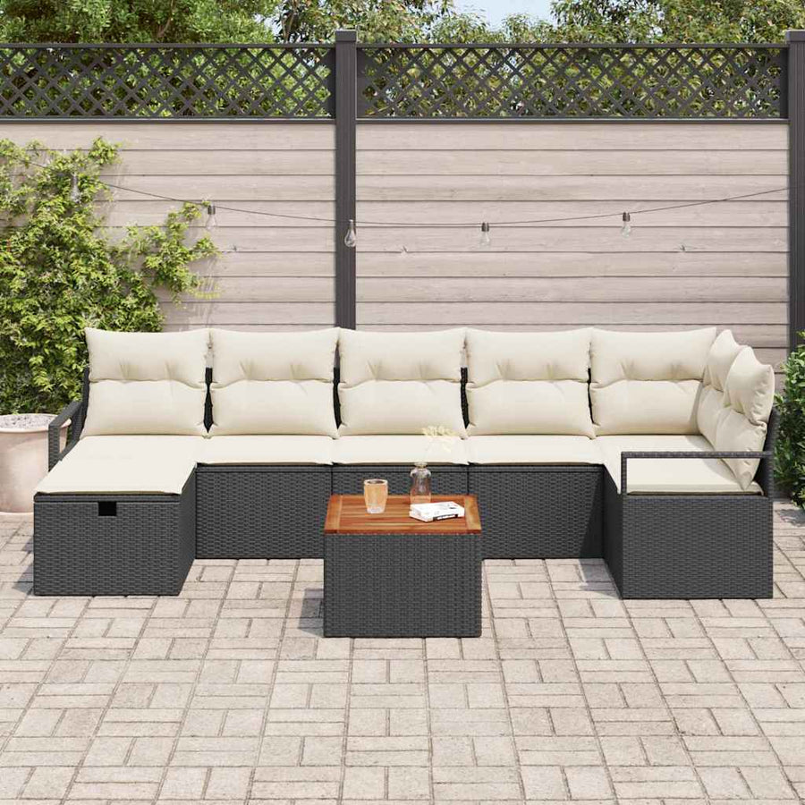 Tuinbankenset met kussen met opslag 8 pcs Zwart poly rattan