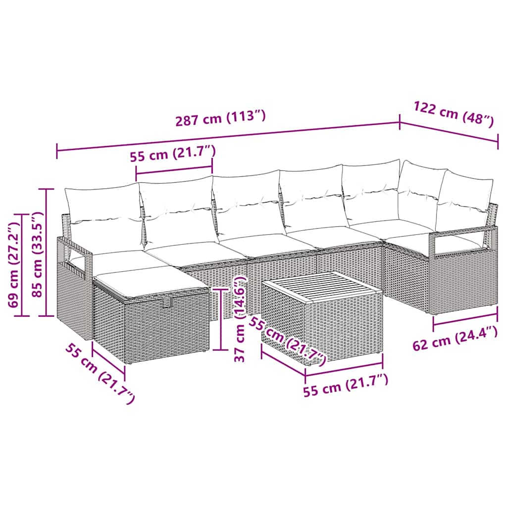 Tuinbankenset met kussen met opslag 8 pcs Zwart poly rattan