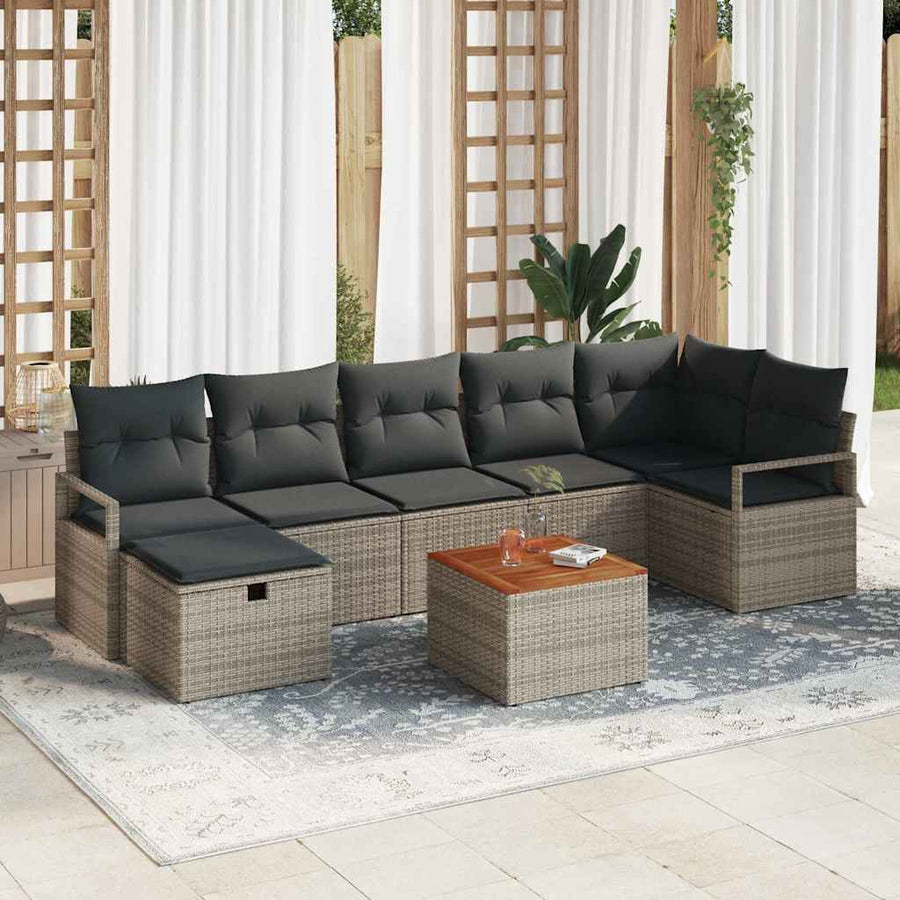 Tuinbankenset Met Kussen Met Opslag 8 Pcs Poly Rattan Grijs Donkergrijs