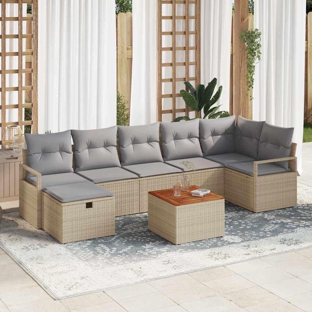Tuinbankenset met kussen met opslag 8 pcs Beige poly rattan