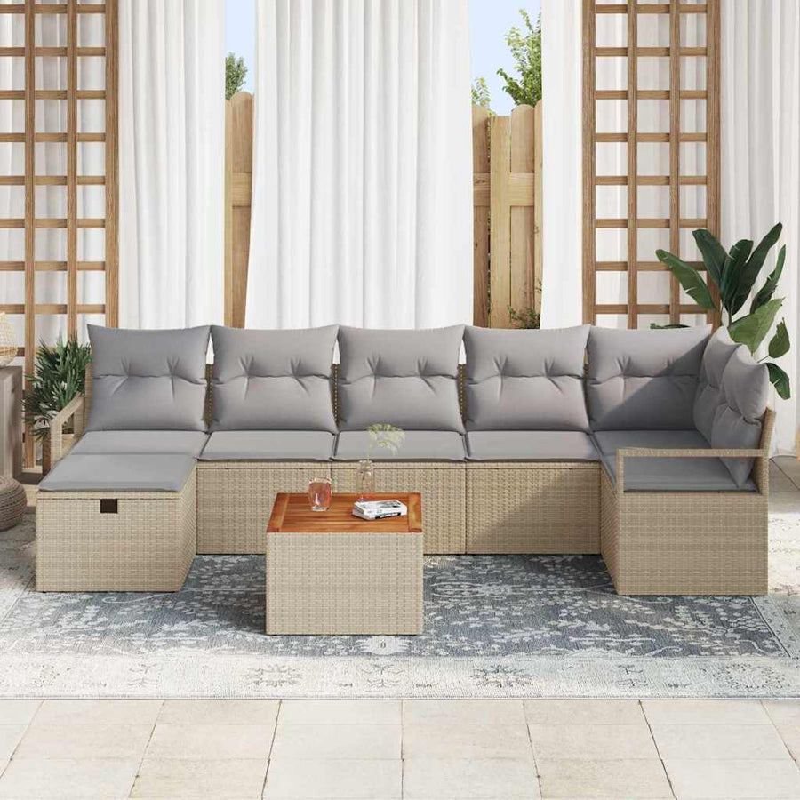 Tuinbankenset met kussen met opslag 8 pcs Beige poly rattan