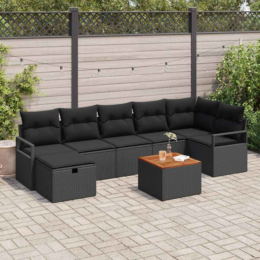 Tuin Sofa Set Met Kussen Met Opslag 8 Pcs Poly Riet Zwart Zwart