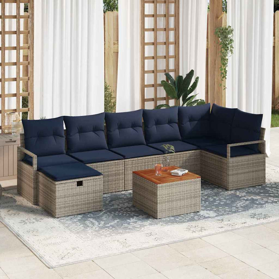 Tuinbankenset met kussen met opslag 8 pcs Grijs poly rattan