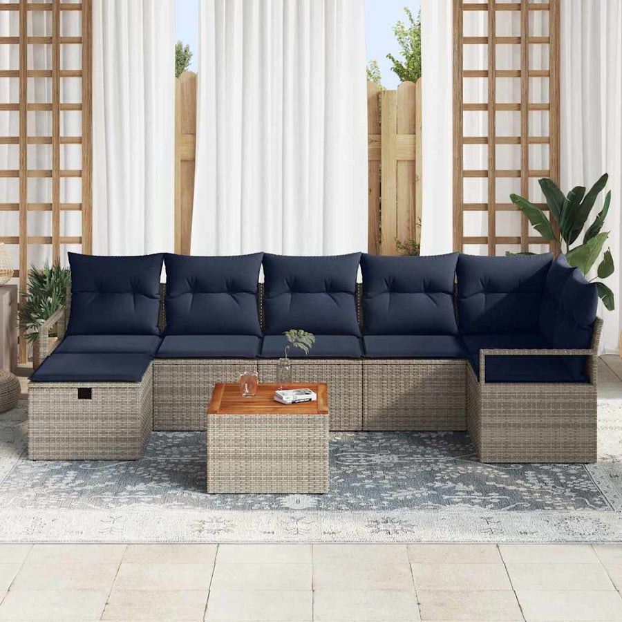 Tuinbankenset met kussen met opslag 8 pcs Grijs poly rattan