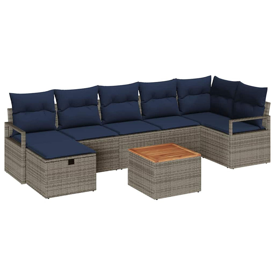 Tuinbankenset met kussen met opslag 8 pcs Grijs poly rattan