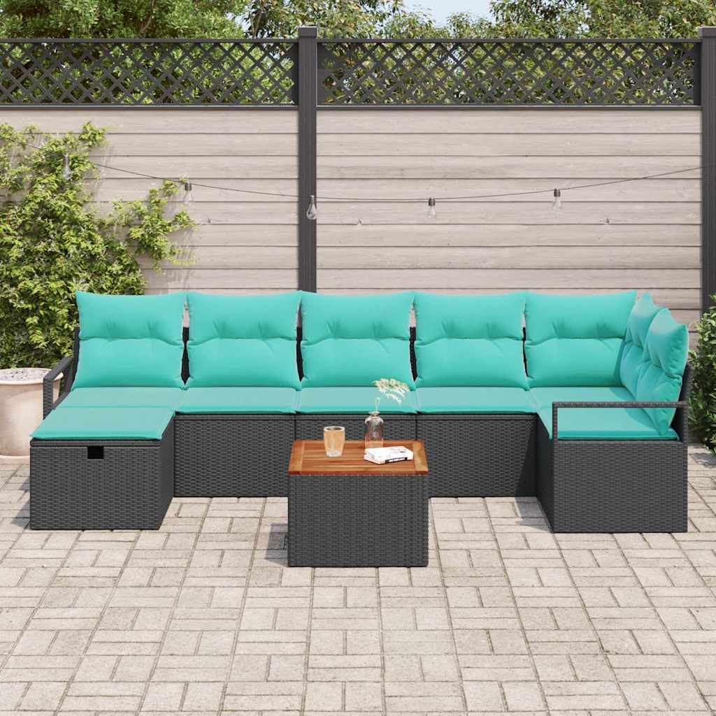 Tuinbankenset met kussen met opslag 8 pcs Zwart poly rattan