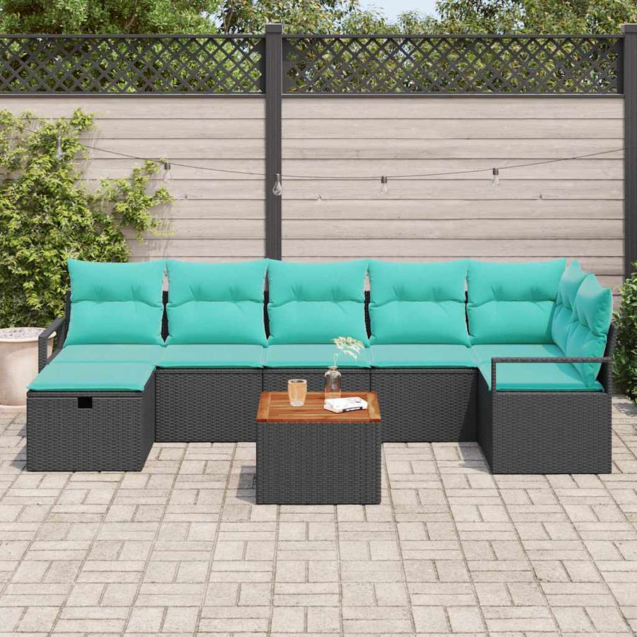 Tuinbankenset met kussen met opslag 8 pcs Zwart poly rattan