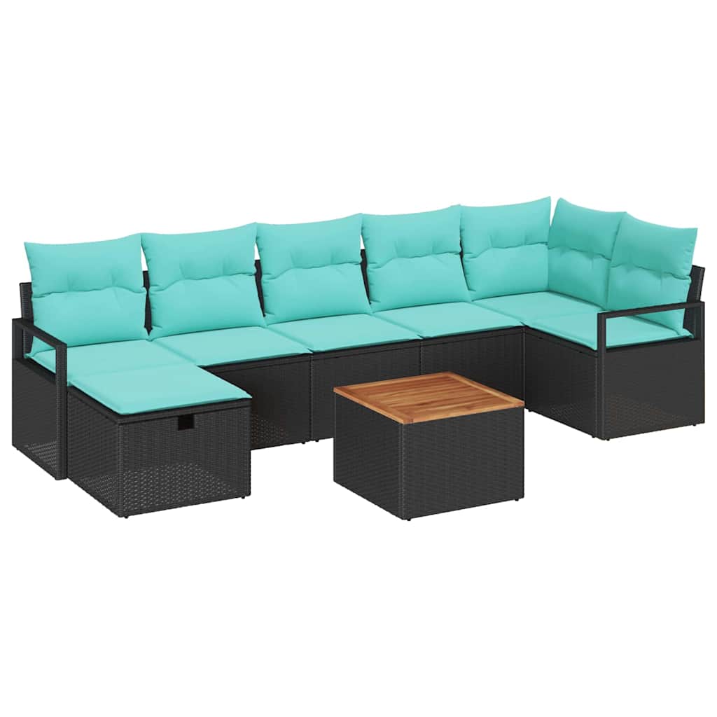 Tuinbankenset met kussen met opslag 8 pcs Zwart poly rattan