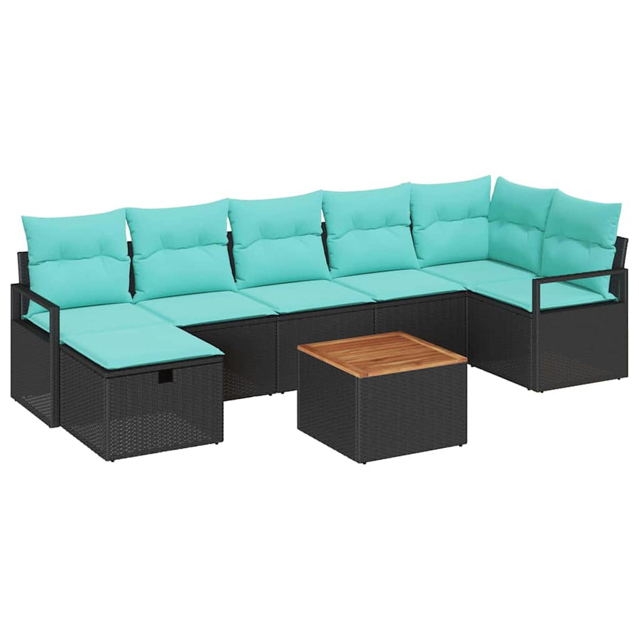 Tuinbankenset met kussen met opslag 8 pcs Zwart poly rattan