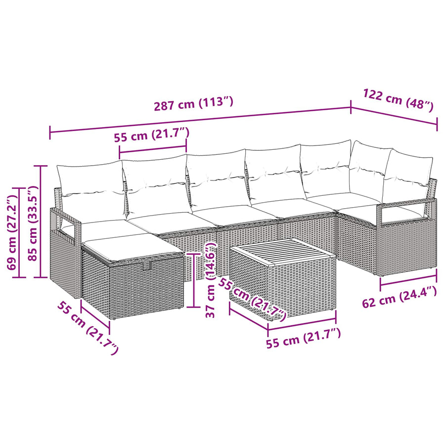 Tuinbankenset met kussen met opslag 8 pcs Zwart poly rattan