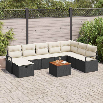 Tuinbankenset met kussen met opslag 9 pcs Zwart poly rattan