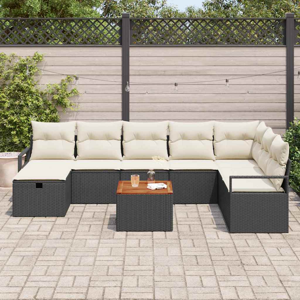 Tuinbankenset met kussen met opslag 9 pcs Zwart poly rattan