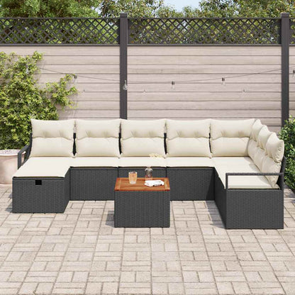 Tuinbankenset met kussen met opslag 9 pcs Zwart poly rattan