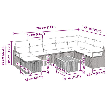 Tuinbankenset met kussen met opslag 9 pcs Zwart poly rattan