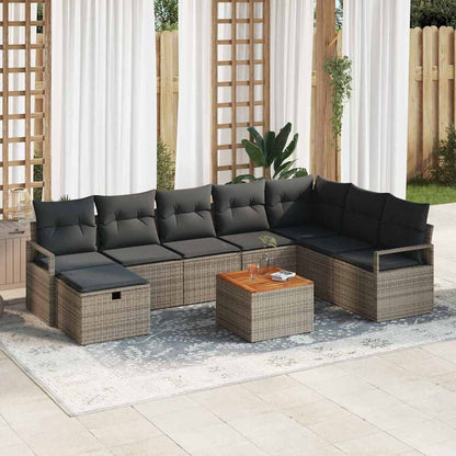 Tuin Sofa Set met kussen met opslag 9 pcs Grijs Poly riet