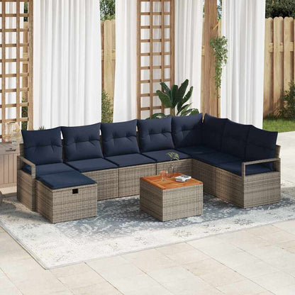 Tuinbankenset met kussen met opslag 9 pcs Grijs poly rattan