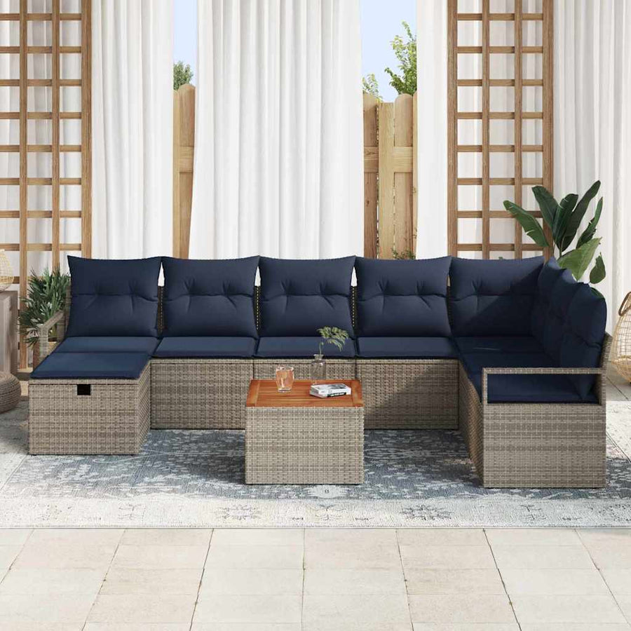 Tuinbankenset met kussen met opslag 9 pcs Grijs poly rattan