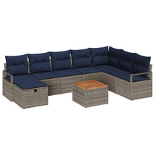 Tuinbankenset met kussen met opslag 9 pcs Grijs poly rattan