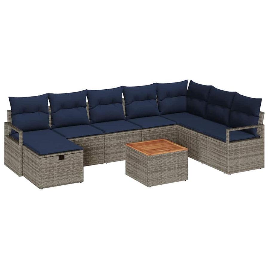 Tuinbankenset met kussen met opslag 9 pcs Grijs poly rattan