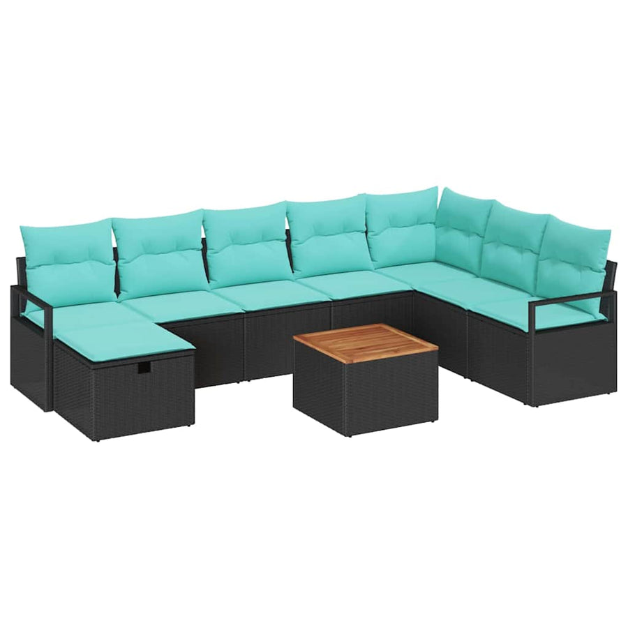 Tuinbankenset met kussen met opslag 9 pcs Zwart poly rattan