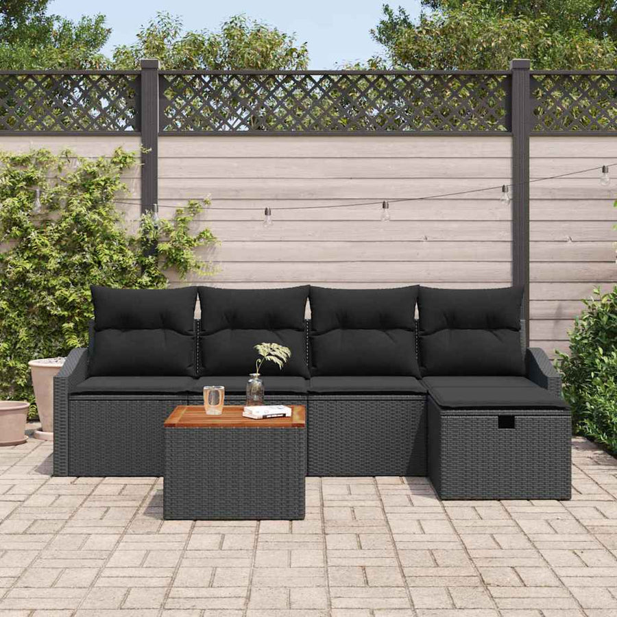 Tuinbankenset met kussen met opslag 6 pcs Zwart poly rattan
