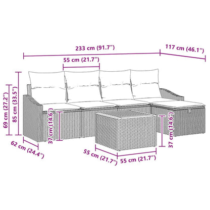 Tuinbankenset met kussen met opslag 6 pcs Zwart poly rattan
