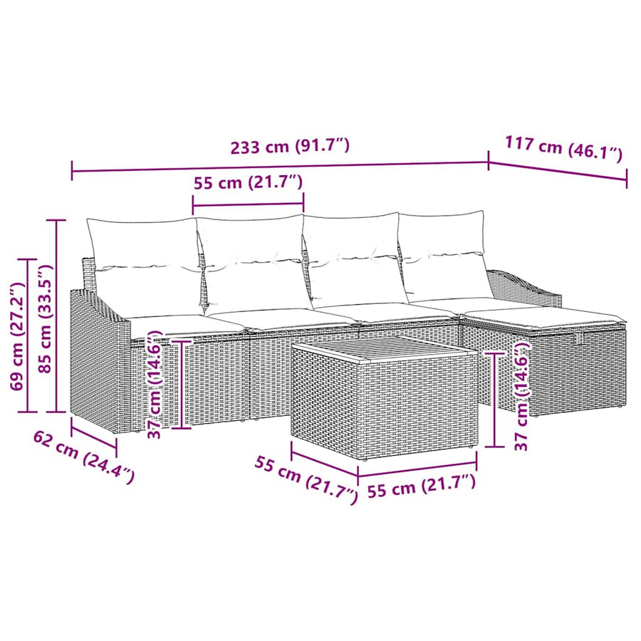 Tuinbankenset met kussen met opslag 6 pcs Zwart poly rattan