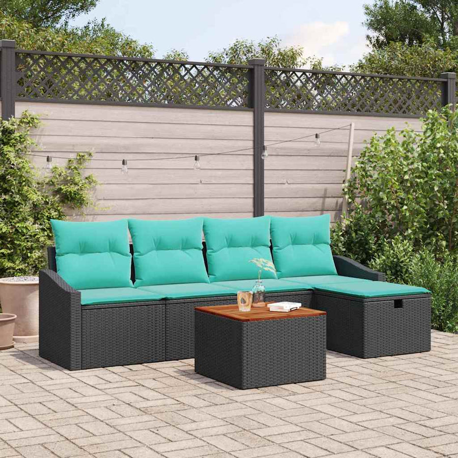 Tuinbankenset met kussen met opslag 6 pcs Zwart poly rattan