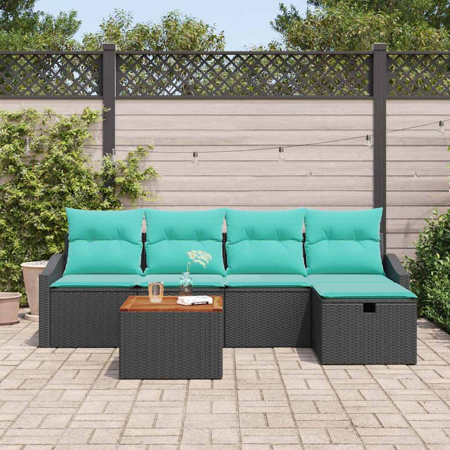 Tuinbankenset met kussen met opslag 6 pcs Zwart poly rattan