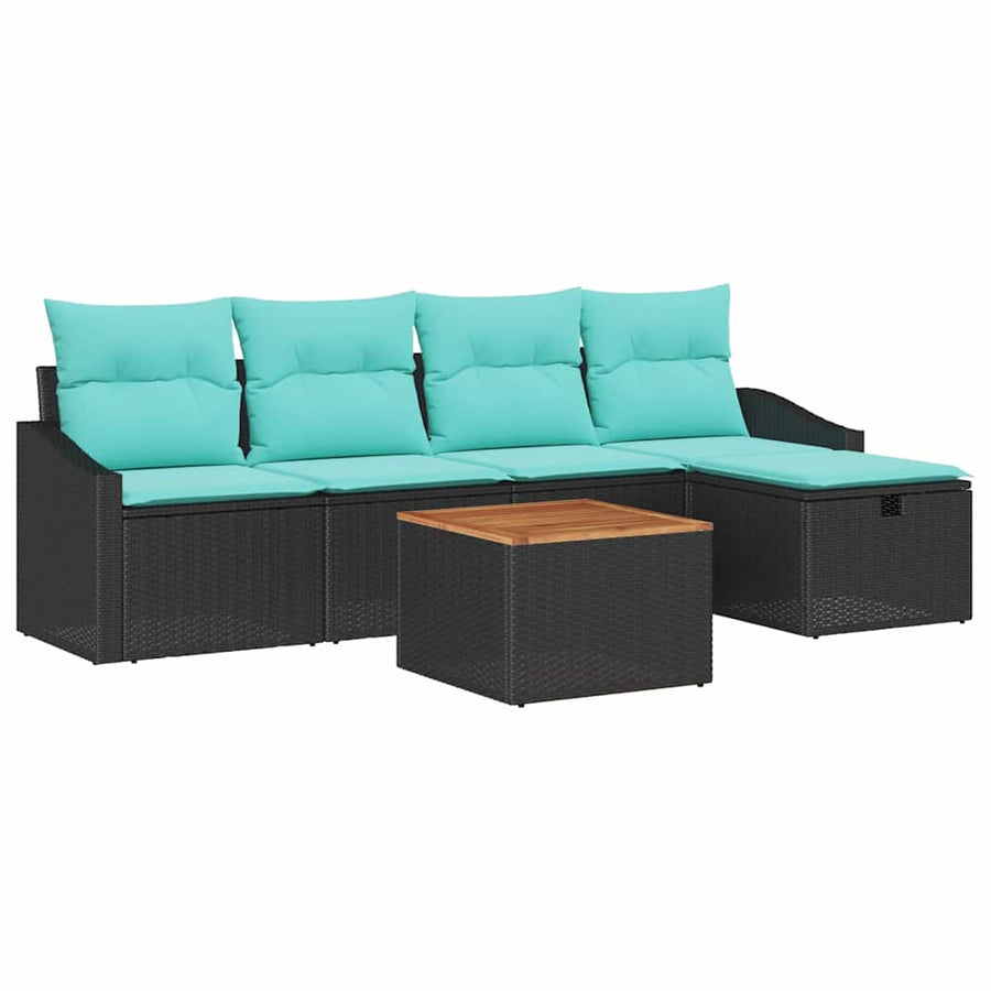 Tuinbankenset met kussen met opslag 6 pcs Zwart poly rattan