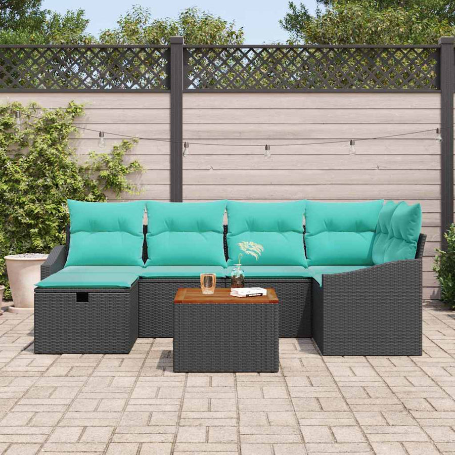 Tuinbankenset met kussen met opslag 7 pcs Zwart poly rattan