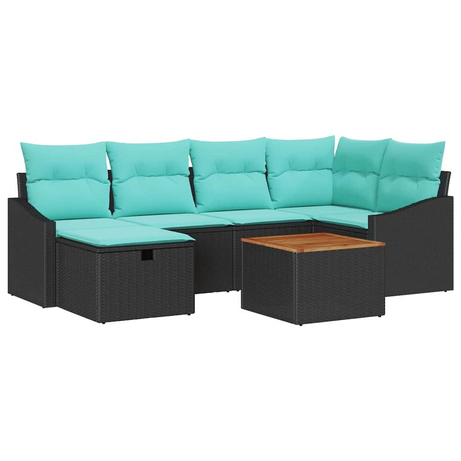 Tuinbankenset met kussen met opslag 7 pcs Zwart poly rattan