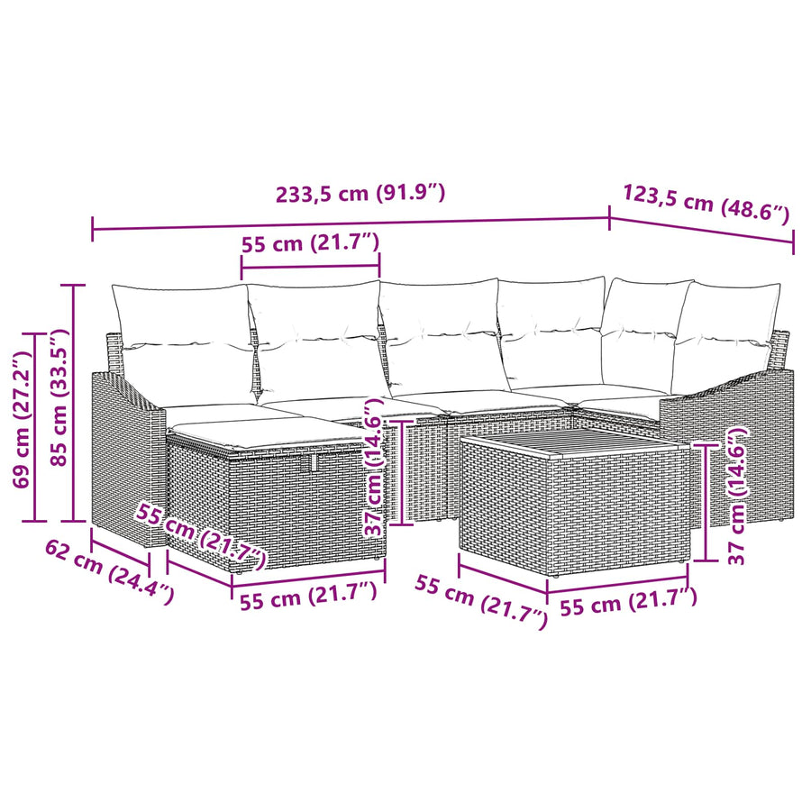Tuinbankenset met kussen met opslag 7 pcs Zwart poly rattan