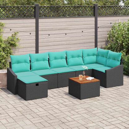Tuinbankenset met kussen met opslag 8 pcs Zwart poly rattan