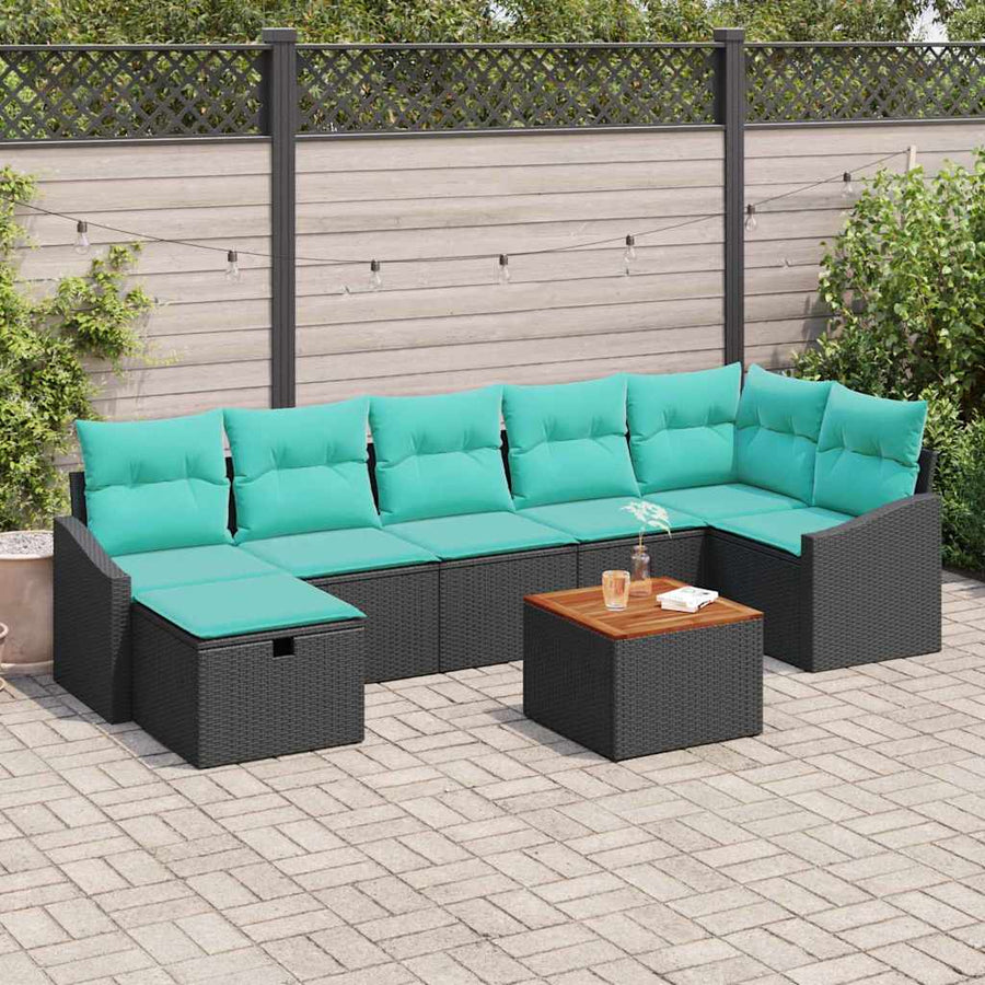 Tuinbankenset met kussen met opslag 8 pcs Zwart poly rattan