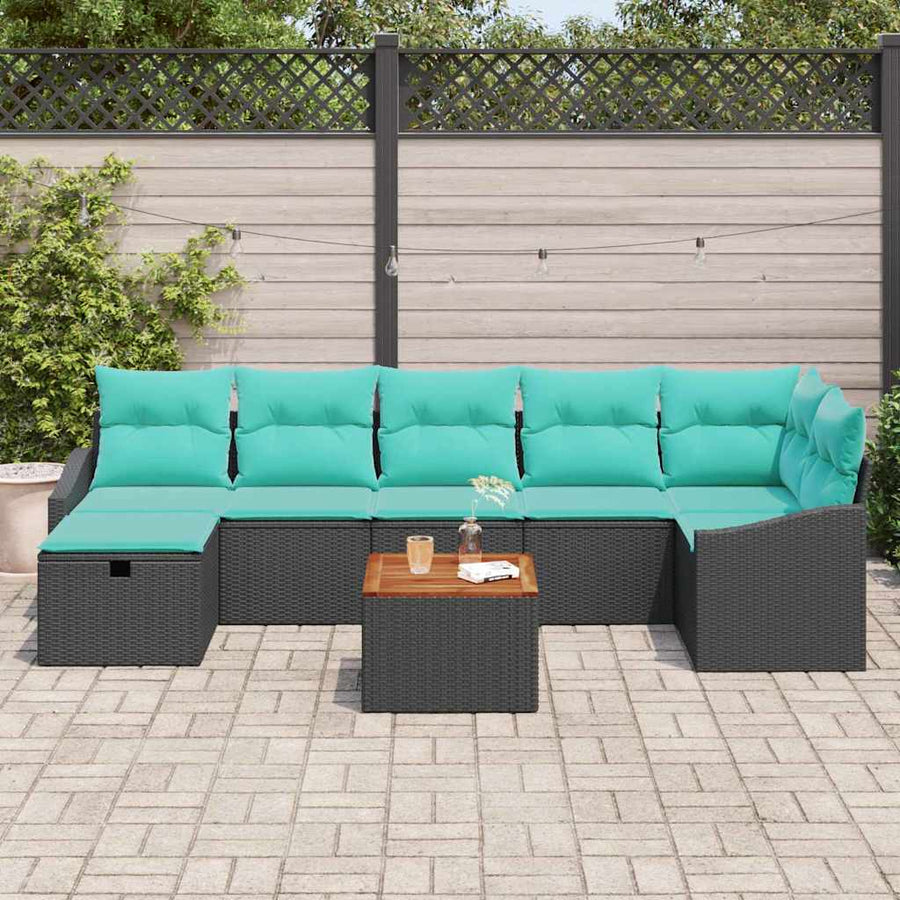Tuinbankenset met kussen met opslag 8 pcs Zwart poly rattan