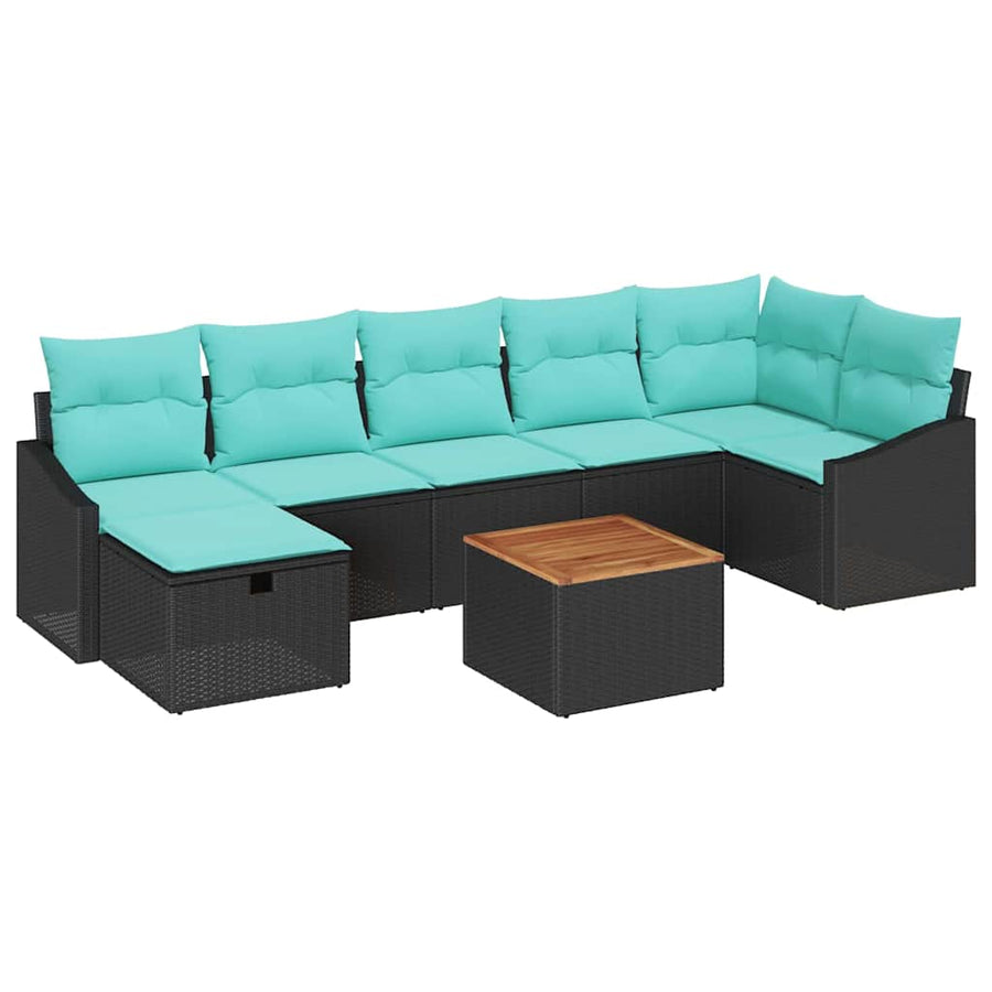 Tuinbankenset met kussen met opslag 8 pcs Zwart poly rattan