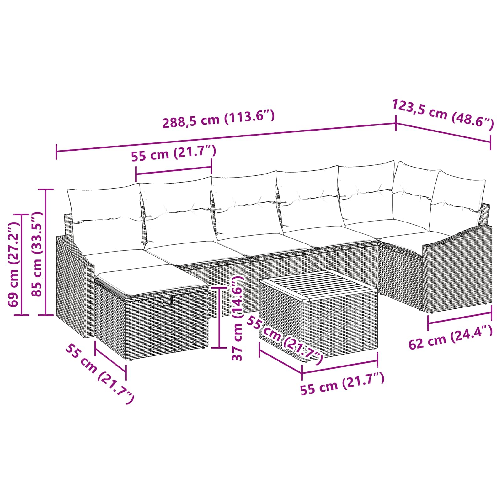 Tuinbankenset met kussen met opslag 8 pcs Zwart poly rattan
