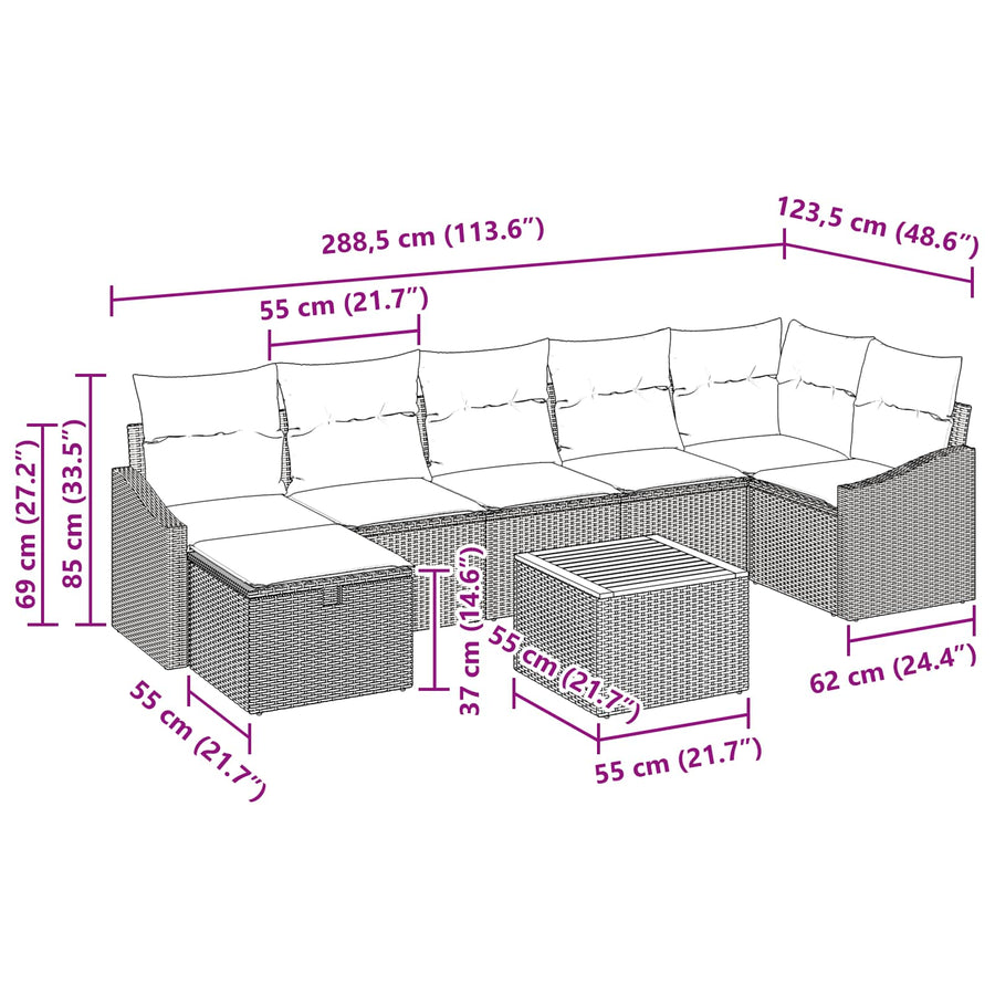 Tuinbankenset met kussen met opslag 8 pcs Zwart poly rattan