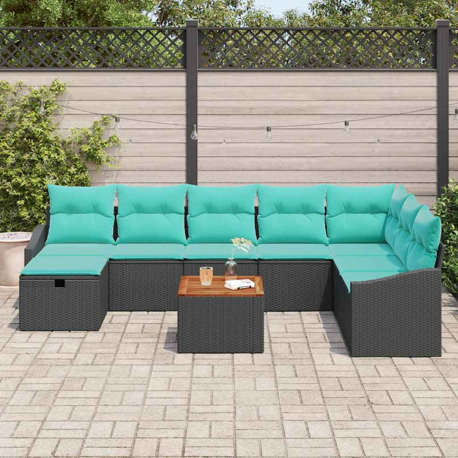 Tuinbankenset met kussen met opslag 9 pcs Zwart poly rattan