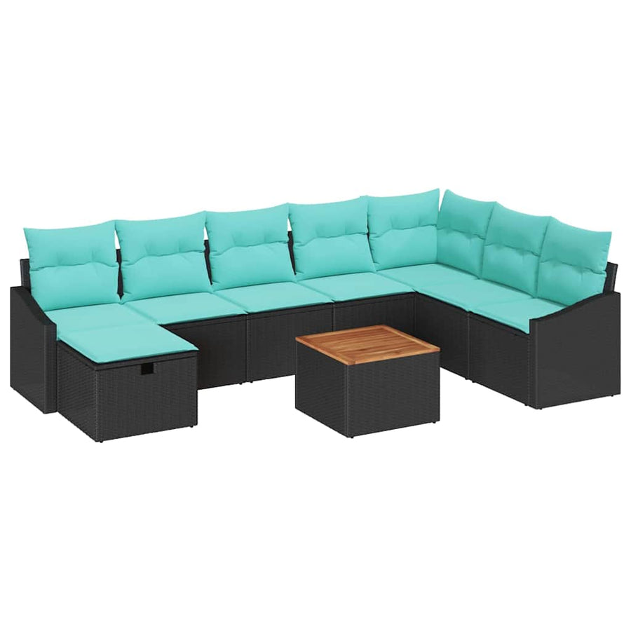 Tuinbankenset met kussen met opslag 9 pcs Zwart poly rattan