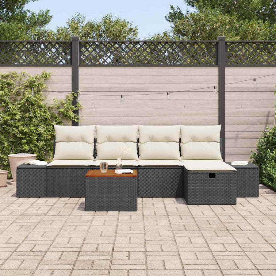 Tuinbankenset met kussen met opslag 6 pcs Zwart poly rattan