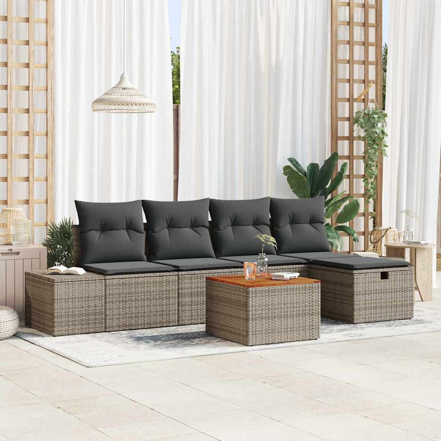 Tuinbankenset met kussen met opslag 6 pcs Grijs poly rattan
