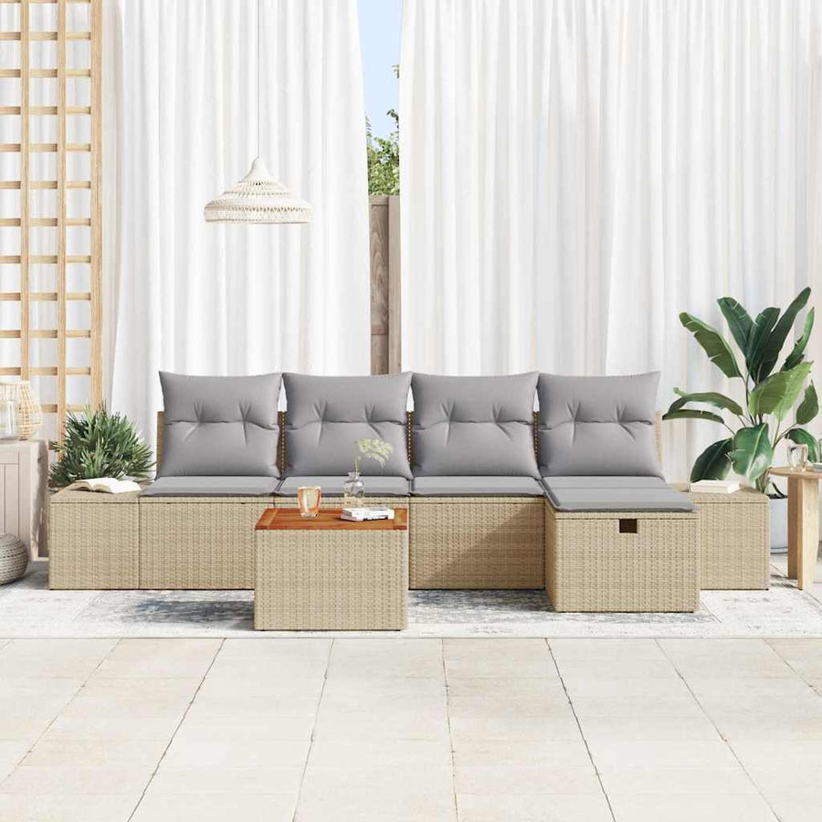 Tuinbankenset met kussen met opslag 6 pcs Beige poly rattan