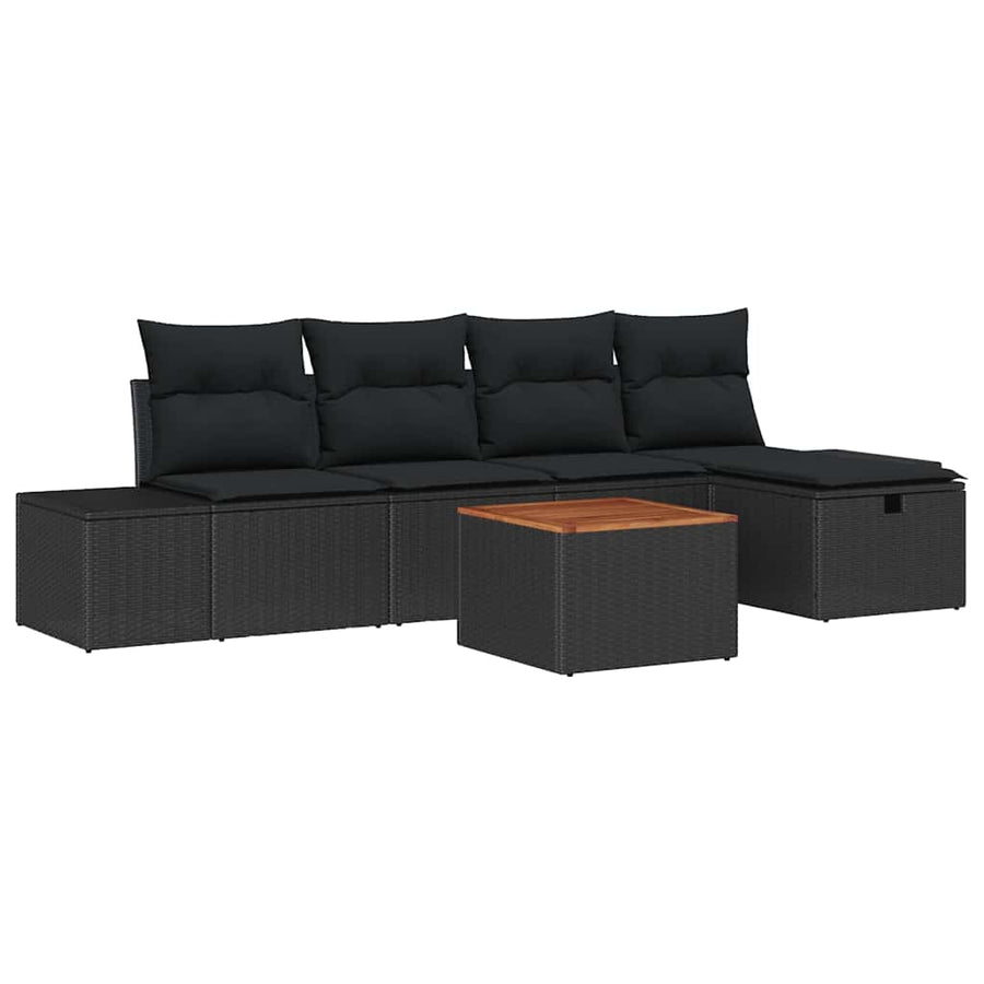 Tuinbankenset met kussen met opslag 6 pcs Zwart poly rattan