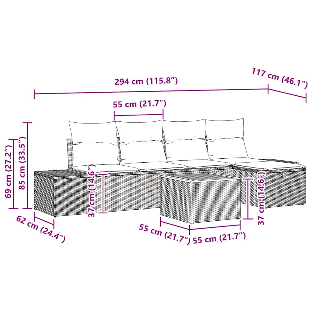 Tuinbankenset met kussen met opslag 6 pcs Zwart poly rattan